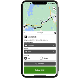 Bild på hur man köper en biljett i X-trafiks app